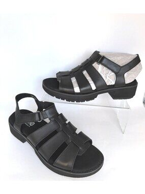 Munro Marley Fisherman Sandals Black Leather Low Block Heels Women Size 7.5 M